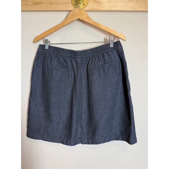 Women's Garnet Hill Navy Linen A-Line Mini Skirt With Pockets 100% Linen Size 14 - Picture 8 of 9